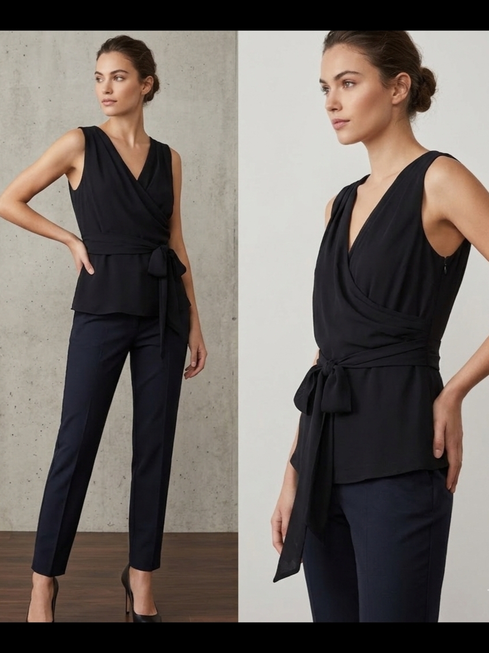Express Black Sleeveless Faux Wrap Tie Blouse